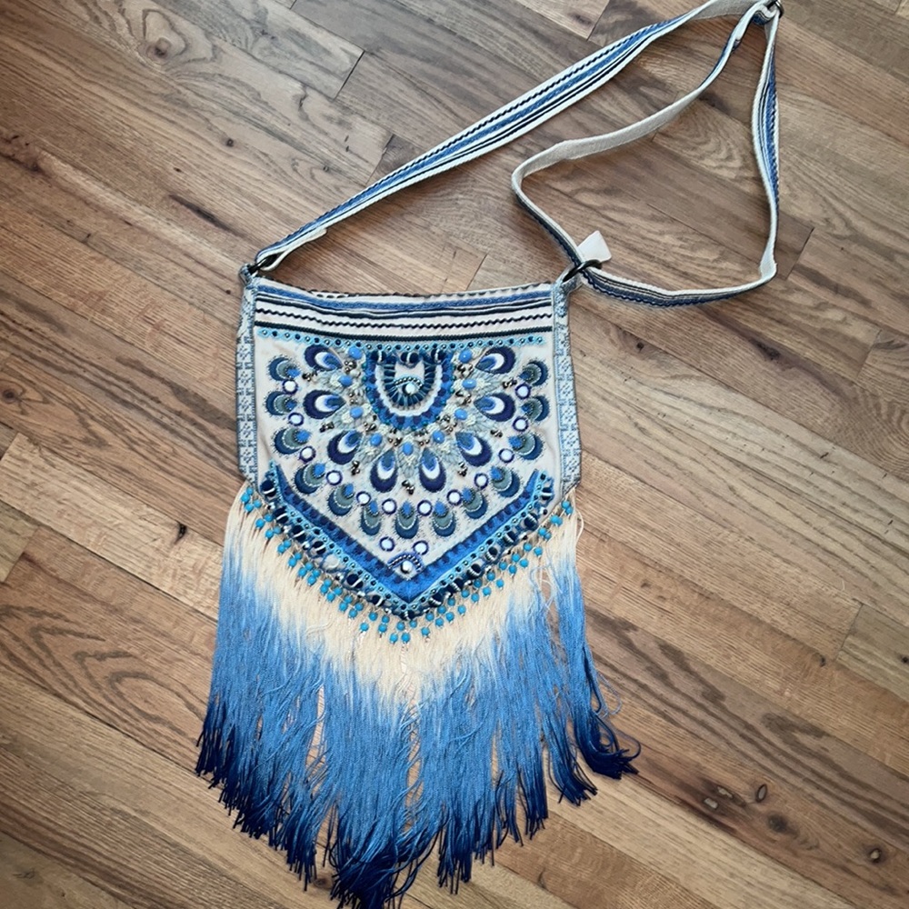 NEW without tags Accessorize Blue Ombre Embroidered Fringe Crossbody Bag